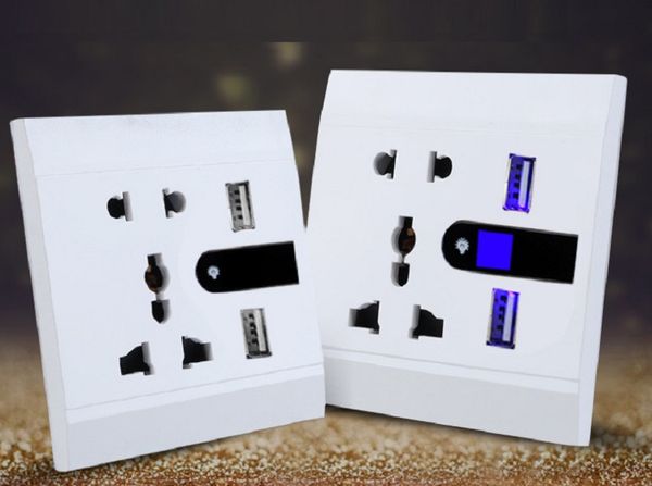 Erkennen LED Nacht Mini Licht + Schalter 2,1 A Dual USB Steckdose Wand Ladestation Weiß Buchse Stecker Adapter 5 löcher