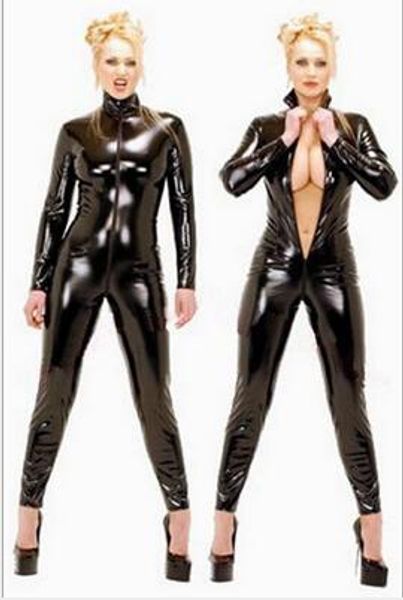 

black catwomen jumpsuit pvc spandex latex catsuit costumes for women body suits fetish leather dress plus size xs-5xl