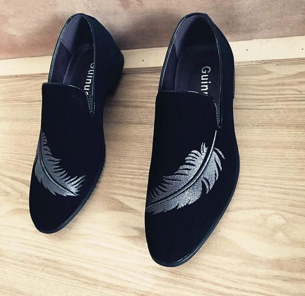 

New 2019 Mens Leather Loafers Black Dress Shoes feather embroidery Men Loafers Men's Flats Plus Size US 6.5-10 nx2a34