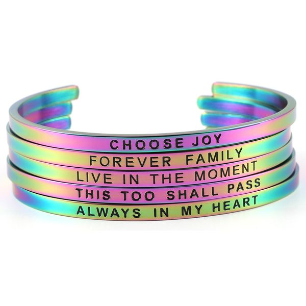 

carvort rainbow tone stainless steel bracelets for women inspirational words girls' bracelet bangle personalized jewelry gift, Black