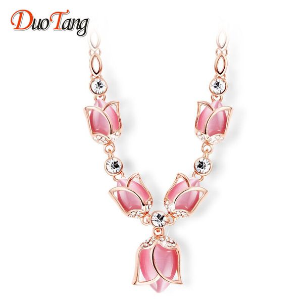 

whole sale2016 fashion choker necklace romantic rose gold color beige created opal rhinestone tulips necklace for women jewelry 383, Golden;silver