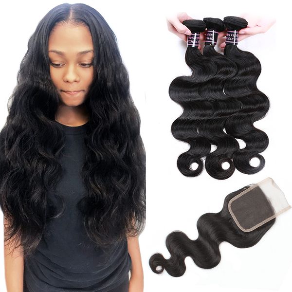 

peruvian virgin hair bundle with 4x4closure peruvian body wave virgin hair closure with bundles wet and wavy peruvian human hair 4pcs lot, Black