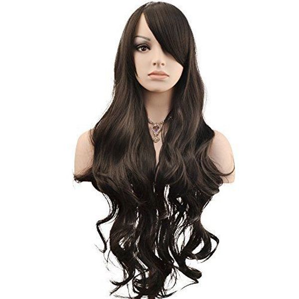 

32" womens ladies long curly wavy wig cosplay costume party costume wig - black