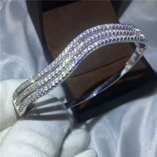 

female cute lines bracelet pave settling diamond s925 silver filled engagement bangle for women wedding accessaries, Golden;silver