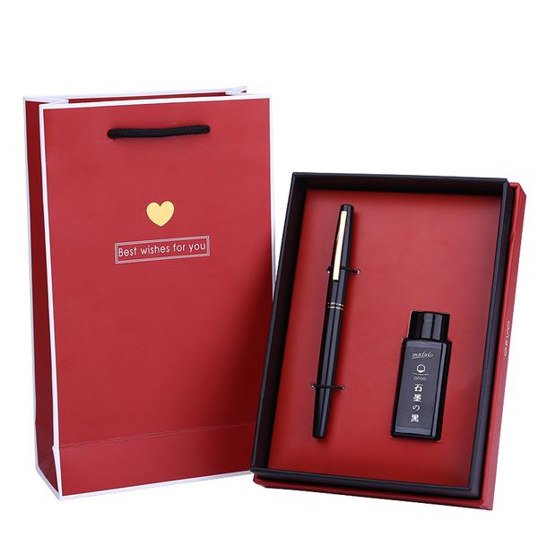 

luxury extra fine 0.38mm financial fountain pen ink set pink red black silver gold for choose christmas gift ink pens with box