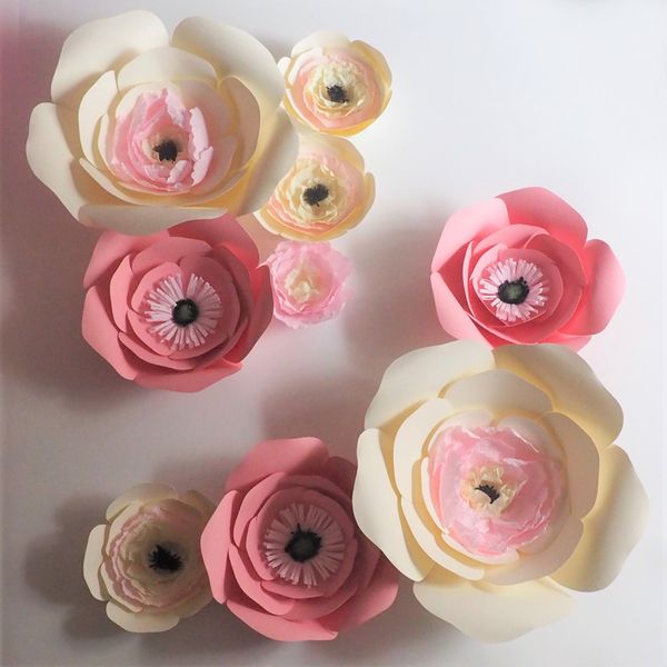 

unique giant cardstock & crepe paper flowers 9pcs wedding & event decor baby nursery windows display retail store deco
