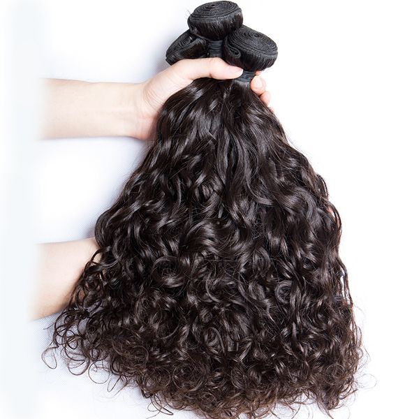 

elibess hair-14"-24" 3 bundles water wave natural color remy human hair extension weave brazilianhuman hair bundles, Black