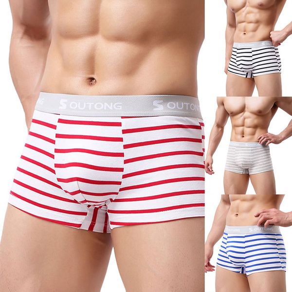 

laamei 2018 summer soft cotton boxers breathable soft underpants man brand striped boxers men high waist printed underwear male, Black;white