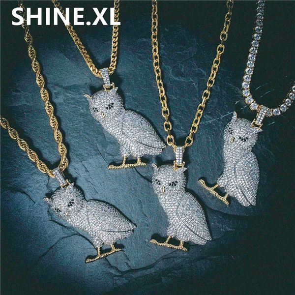 

Gold/Silver Color Plated Iced Out Micro Pave CZ Stone Animal Owl Pendant Necklace Hip Hop Jewelry With 60cm Rope Chain