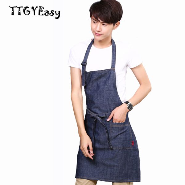 

2017 new aprons cowboy denim simple antifouling uniform aprons for woman men painting cafe kitchen chef waiter