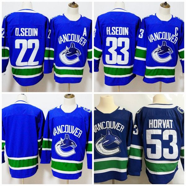

2018 Season Vancouver Canucks #53 Bo Horvat #22 Daniel Sedin #33 Henrik Sedin All Stiched Hockey Jerseys