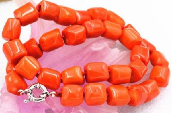

charming orange facets cylinder coral stone necklace 17", Silver