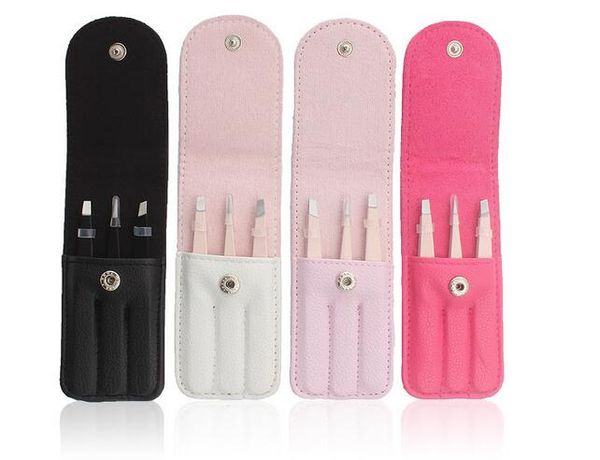 

4 colors makeup 3pcs set stainless steel eyebrow tweezer set 9.6cm slant tip point tip flat tip rose tweezers for hair removal face