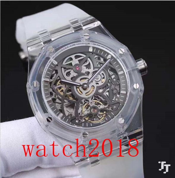 

Luxury Watch Mens Transparent Rubber Bracelet Steel Skeleton 42mm Automatic Fashion Brand Men's Watch Wristwatch