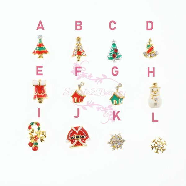 

10pcs/pack colorful xmas theme style metal alloy charms nail art manicure jewelry crafts 3d diy design decorations accessories, Silver;gold