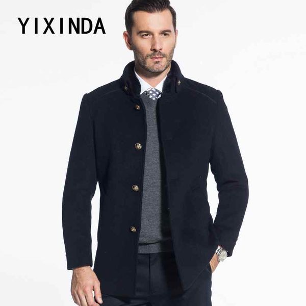 

yixinda brand autumn and winter new woollen overcoat. men's smart casual coat men wool blends large size s-7xl, Black