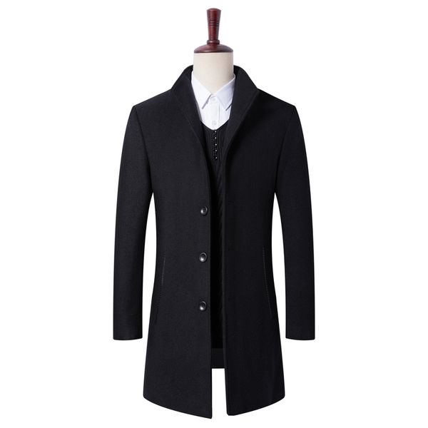 

2018 new 5 color korean fashion men wool long coat slim wool men's winter long windbreaker jacket big size 4xl, Black