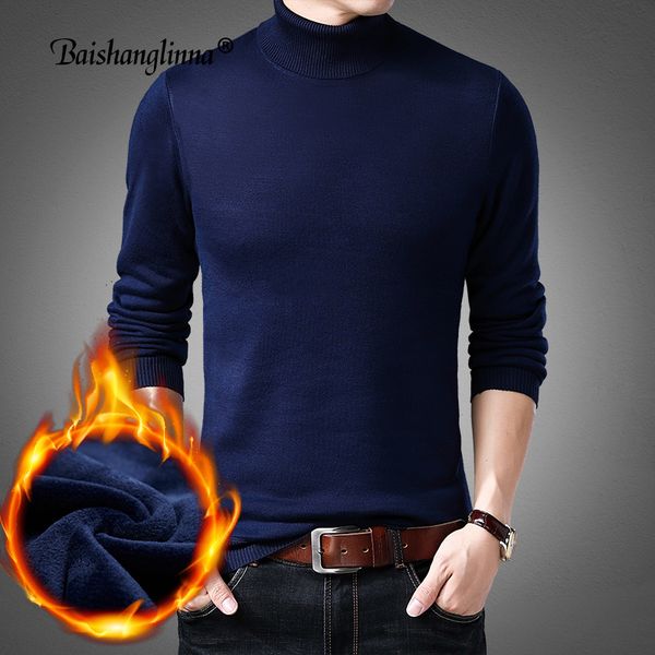 

baishanglinna winter thick warm sweater men turtleneck mens sweater slim fit pullover men classic wool knitwear pull homme 18116, White;black