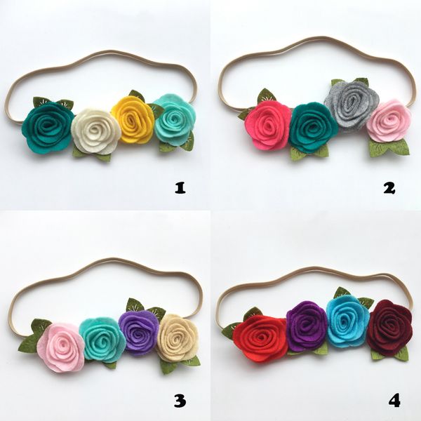 

20 pcs/lot felt rose flower headband ,felt rosette with leaf vintage flower skinny children headband fashion headwear