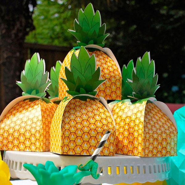 Party-Geschenkbox, Ananas-Süßigkeitskästen, Hawaii-Luau-Geburtstag, tropischer Sommer-Strand-Thema-Party-Dekoration, Lieferungen QW7206