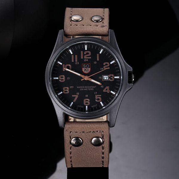 

relojes hombre 2018 vintage classic men's waterproof date leather strap sport quartz army watch mens watches top, Slivery;brown