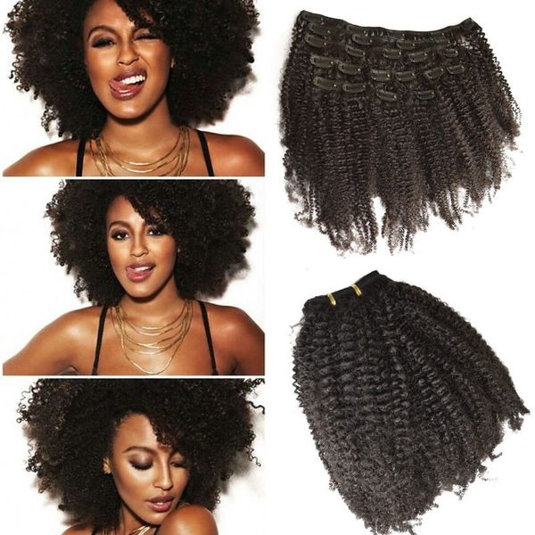 

factory price 7pcs clip in human hair 4a,4b afro kinky curly virgin human hair natural black wholesale g-easy, Black;brown