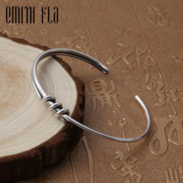 

trendy 925 sterling silver knot bracelets opening simple bangles punk bracelet for women men gifts jewelry charm bracelets, Black