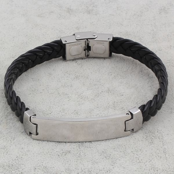 

new braid leather cord bracelets bangles women man jewelry punk style black vintage steel color steel id charm bangles gifts, Golden;silver