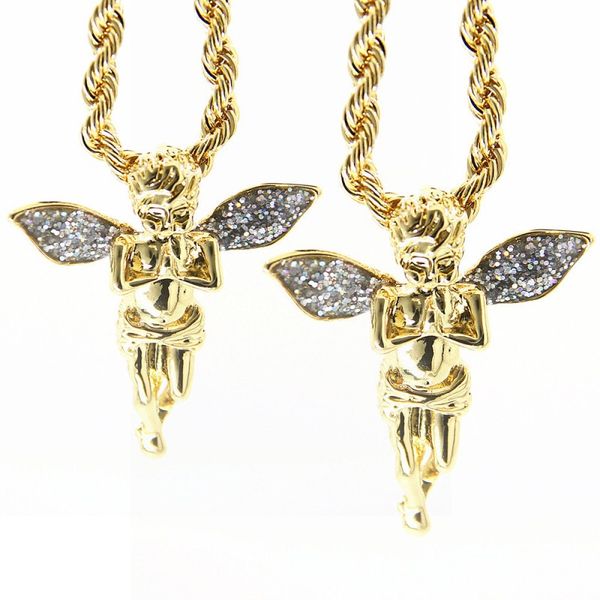 

2018 vintage charming necklace gold angel wing crystal pendant necklace 18k gold plated sweater chain jewelry d872l, Silver