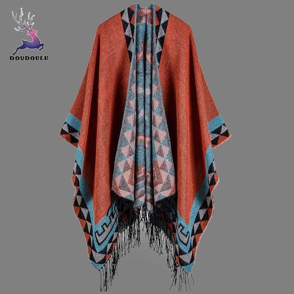 

doudoulu womens bohemia tassels knitted cashmere ponchos shawl cardigans sweater coat women clothing femme #ew, Black