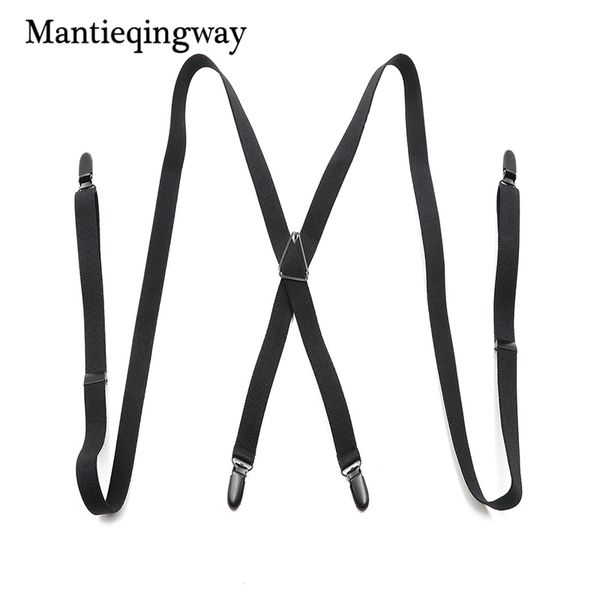 

mantieqingway men's black suspenders x-type 4 clips strap adjustable slim braces women suspenders belt strap braces, Black;white