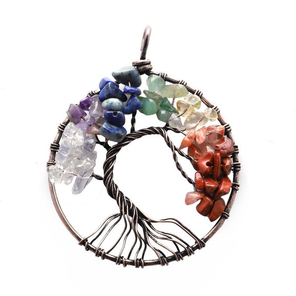

rainbow chakra tree of life quartz necklaces wisdom tree choker necklace, Silver