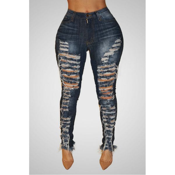 

summer new women fashion big thin hole in women's jeans, Blue