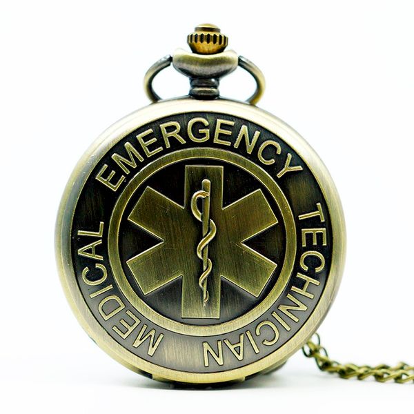 

2018 bronze technical medical emergency quartz pocket watch with necklace chain men women gift relogio de bolso pb464, Slivery;golden