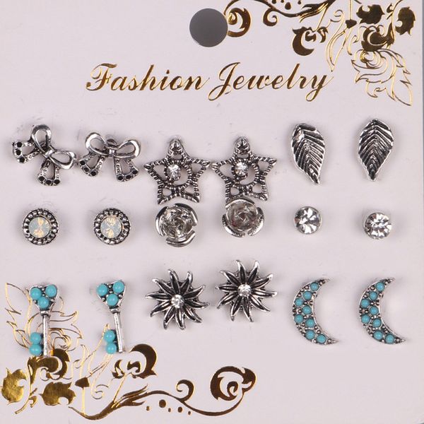 

Crystal Cute Turquoise Ear Earring Jewelry 9Pairs/set Lady Rhinestone Elegant Stud Earrings Fashion Gifts Support FBA Drop Shipping H151R