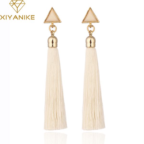

xiyanike statement triangle tassel long drop earrings for women 2017 new jewelry classic trendy party style gold color e1257, Silver
