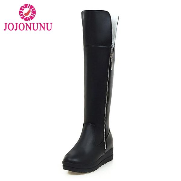 

jojonunu new women winter knee high boots zipper plush fur warm women's shoes fashion inside heels platform boots size 34-43, Black