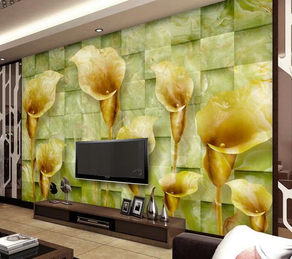 

нефрит тиснением калла лили стерео тв диван фон стены обои home decor дизайнеры