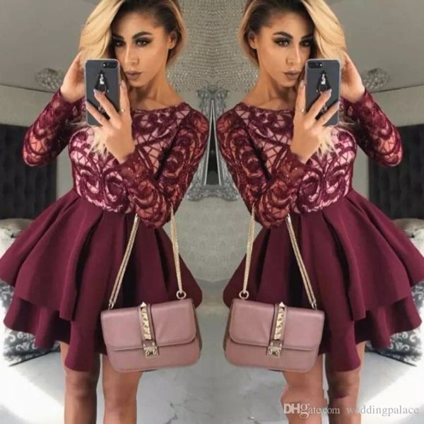 

очаровательная scoop шеи homecoming платья с длинным рукавом кружева мини короткие выпускные коктейльные платья сладкий 16 платья vestido де, Blue;pink