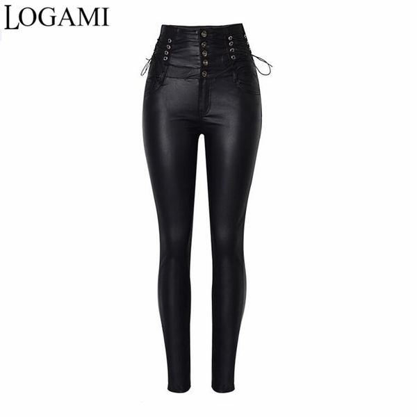 

logami high waist leather pants women ladies faux leather trousers woman pencil pants black pantalon mujer, Black;white