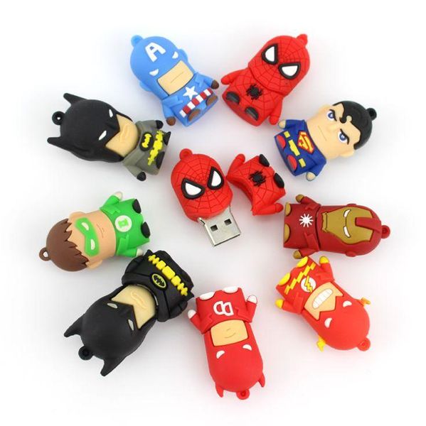 

10pcs a lot cartoon pendrive u disk america captain superman spiderman batman pen drive super hero 2gb 4gb 8gb 16gb usb flash drive u62