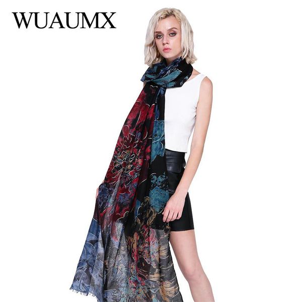 

wuaumx foulard femme autumn winter scarf women large floral print head scarfs hijab scarves female cotton linen shawls and wraps