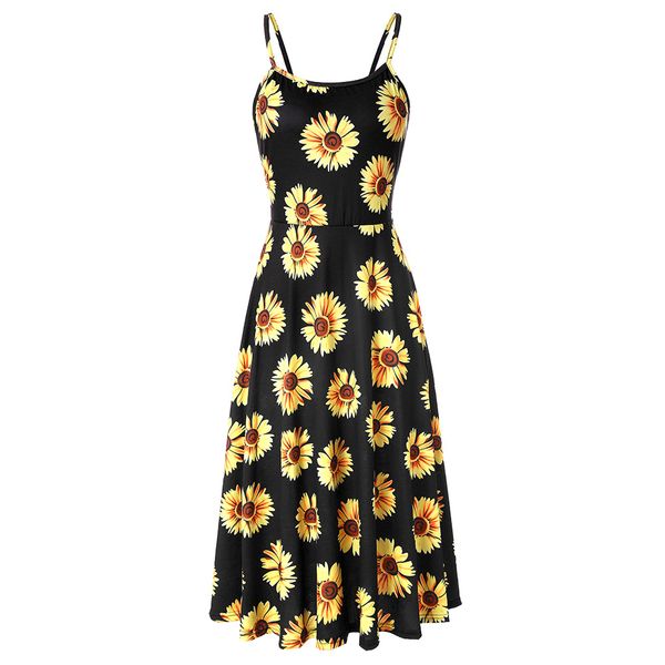 

Women Clothing Summer Casual Floral Printed Spaghetti Strap Dresses Female Beach Backless Sleeveless Dressess Free Shipping
