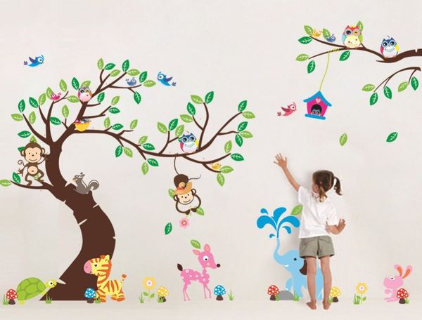 

high class monkey tree wall stickers cartoon decals jungle animals wallpaper kids home bedroom nursery decora large pvc mural