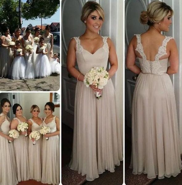 

vintage country bridesmaid dresses a line chiffon lace straps backless floor length prom gowns maid of honor wedding guest party wear bm0174, White;pink