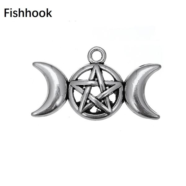 

fishhook triple moon goddess pendant charms fit for necklace bracelet pentagram pentacle protection antique star viking jewelry, Bronze;silver