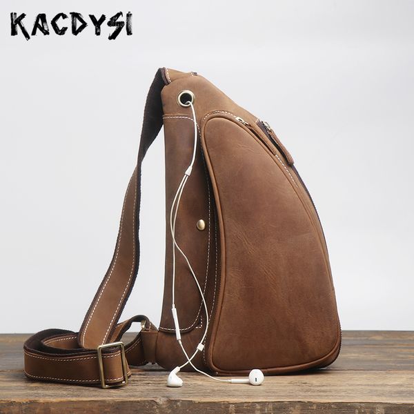 

original handmade crazy horse leather soft men's chest pack retro real cowhide leather casual small man messenger bag waist pack