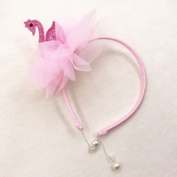 

lovely glitter girls sequins swan hair sticks girls chiffon flower hair accessories child pearl pendant headband, Slivery;white