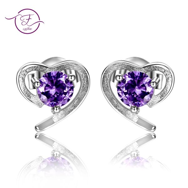 

fcgjhw wholesale fashion earrings for women 925 sterling silver jewelry love heart amethyst stud earrings birthday gift on sale, Golden;silver