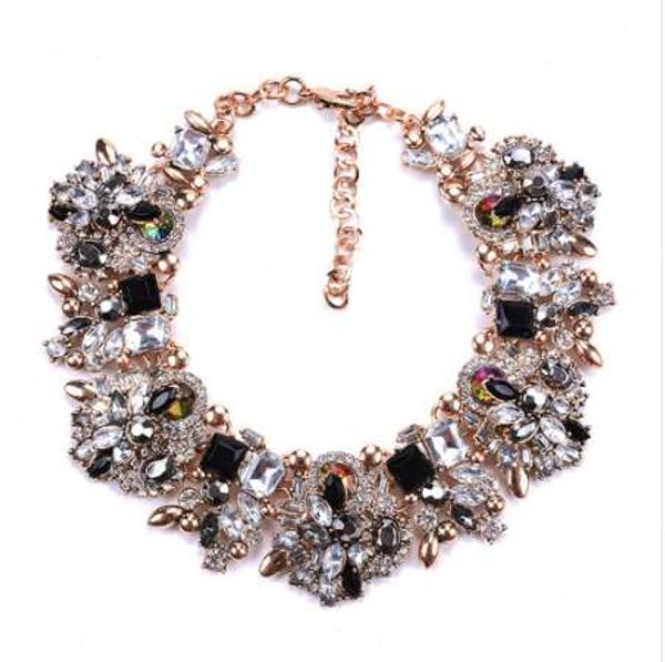 

fatpig charm rhinestone flowers necklaces women fashion crystal jewelry choker statement bib collar necklace, Blue;red